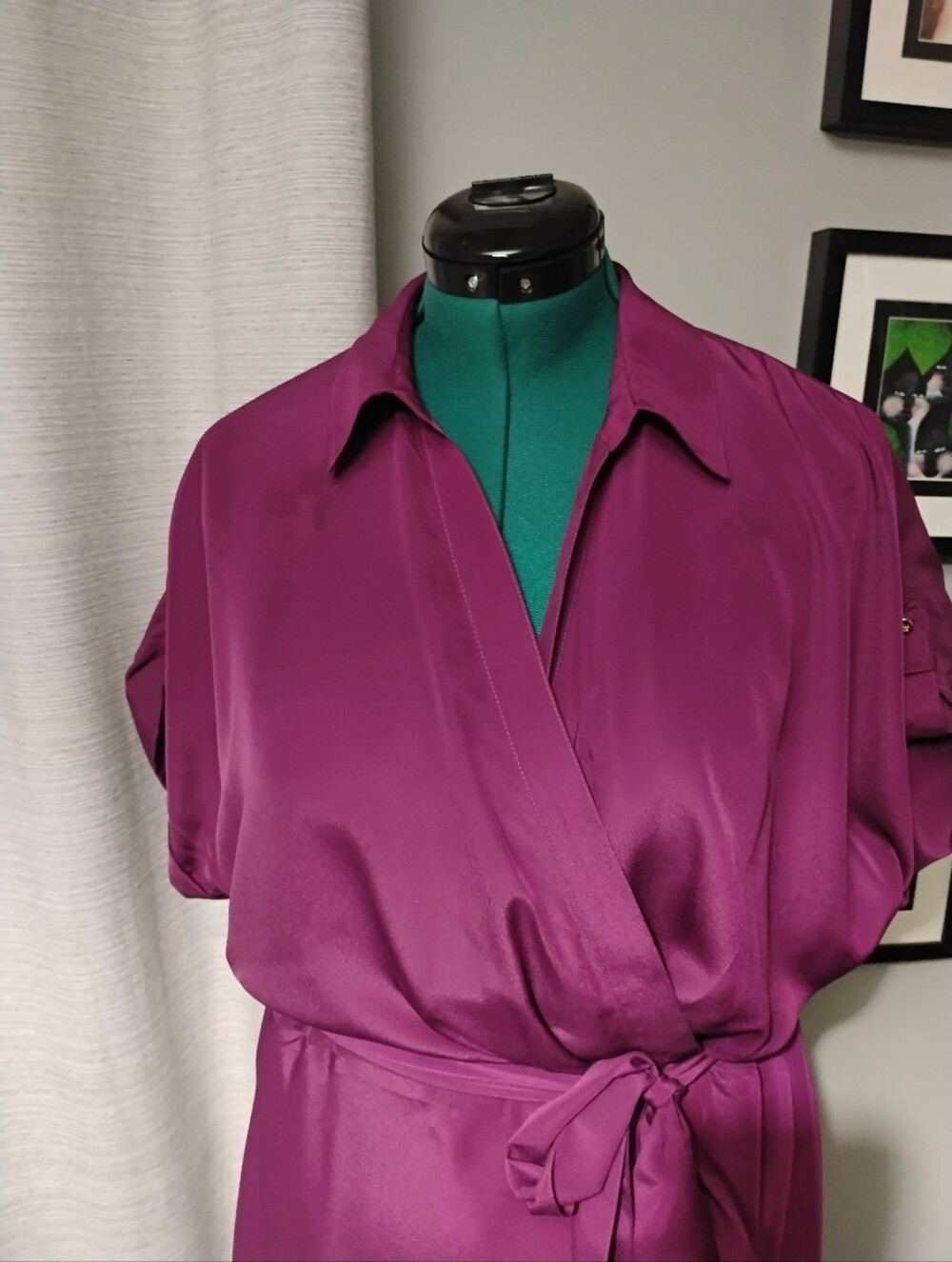 Ralph Lauren Fratillio Collared Surplice Midi Faux-Wrap Dress Magenta Sz 16 NWOT - Picture 8 of 10
